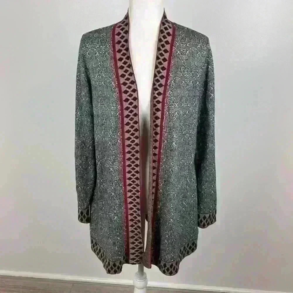 Susan Graver Jacquard Open Front Cardigan Size Small